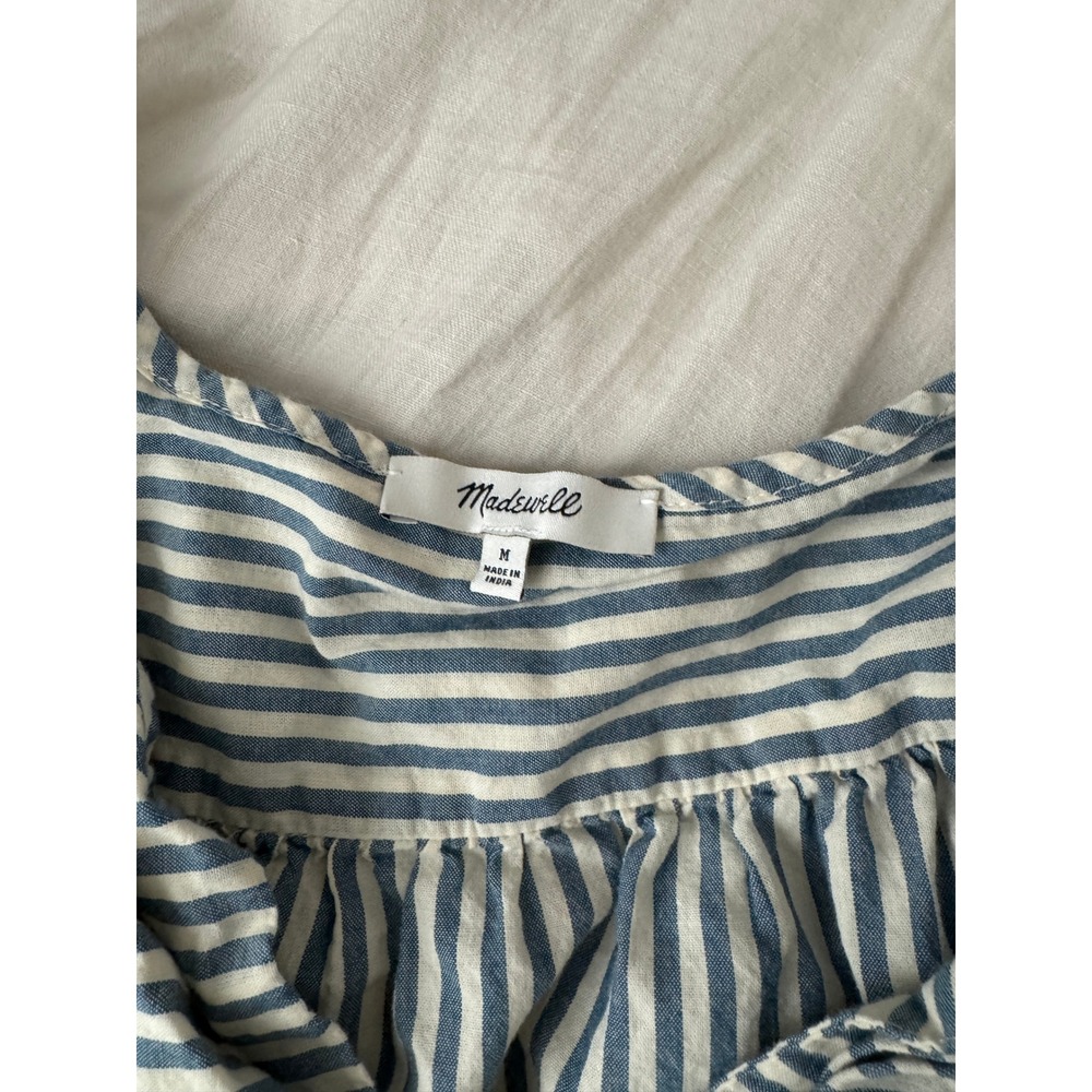 Madewell Courtyard Flutter Sleeve in Stripe Puff Sleeve Top Size Medium - Picture 5 of 7